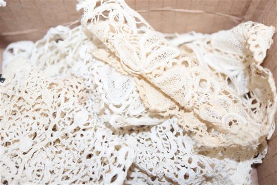 A collection of 19th century laces, tape lace, Irish crochet, Honiton, etc.